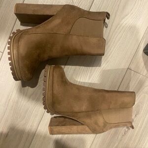 Fashion Nova Tan Block Heel Boots